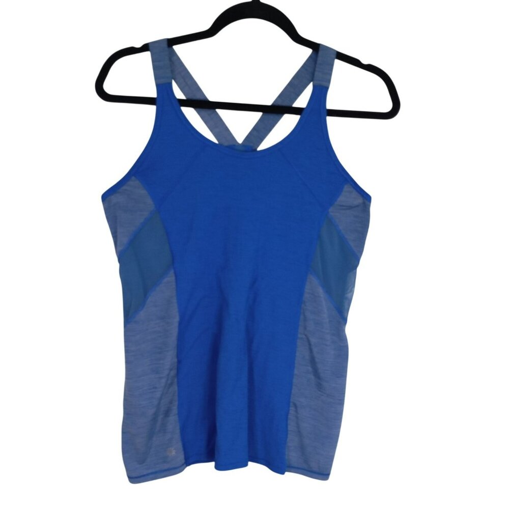 Athleta Blue Sleeveless Crossback Tank Top With Mesh Panels - Women Activewear S